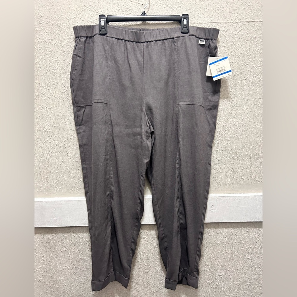Anne Klein Dark Grey Pull On Linen Blend Cropped Pants NWT Size XL
